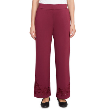 Petite Women's Wide Leg Floral Cutout Pant