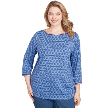 Plus Women's Stripe Tipped Monotone Textured Top