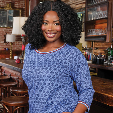 Plus Women's Stripe Tipped Monotone Textured Top