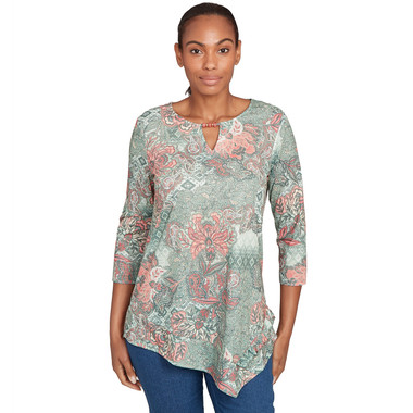 Petite Women's Floral Patchwork Asymmetric Top