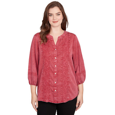 Women's Artisan Embroidered Button Front Blouse