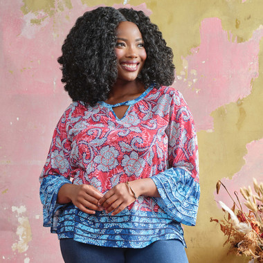 Women's Speckled Floral Flounce Sleeve Top