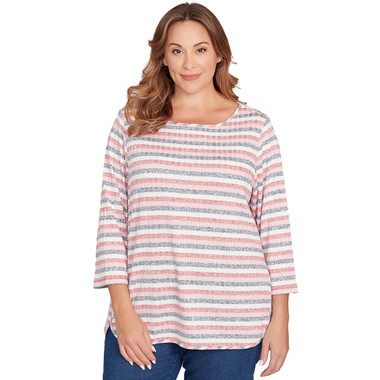 Plus Women's Ballet Neck Marled Stripe Knit Top