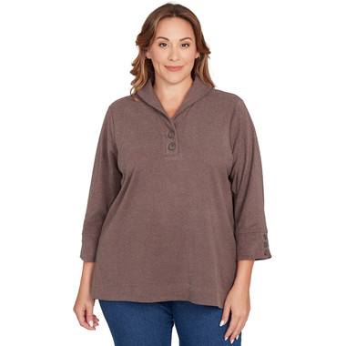 Plus Women's Luxe Half Button Collared Top