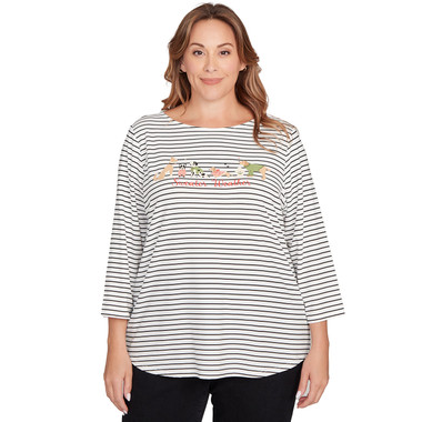 Plus Women's Holiday Dogs Striped Knit Top