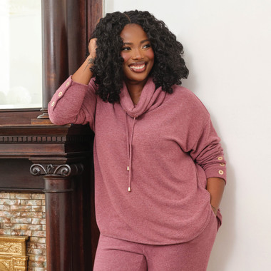 Plus Women's Cowl Neck Cozy Hatchi Knit Top
