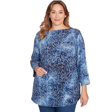 Plus Women's Tie Dye Scroll Floral Hatchi Top