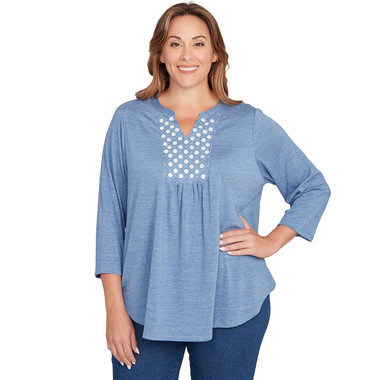 Plus Women's Textured Knit Embellished Blouse
