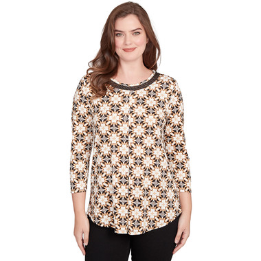 Women's Mesh Textured Geo Puff Print Top