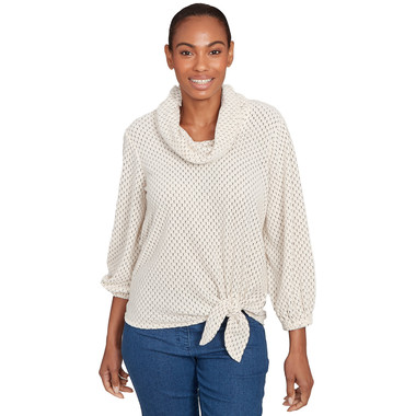 Petite Women's Honeycomb Chenille Cowl Neck Top