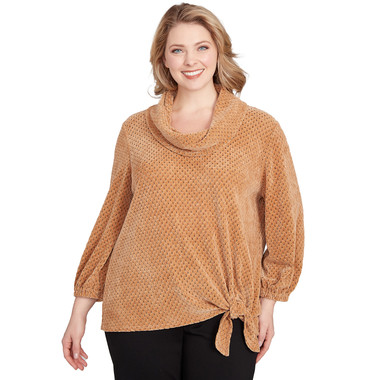 Plus Women's Honeycomb Chenille Cowl Neck Top