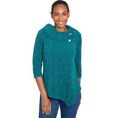 Women's Spacedye Chenille Split Cowl Neck Top
