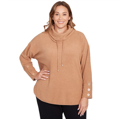 Plus Women's Cozy Cowl Neck Drawstring Top
