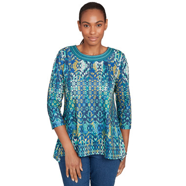 Women's Embroidered Kaleidoscope Knit Top