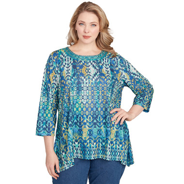 Plus Women's Embroidered Kaleidoscope Knit Top