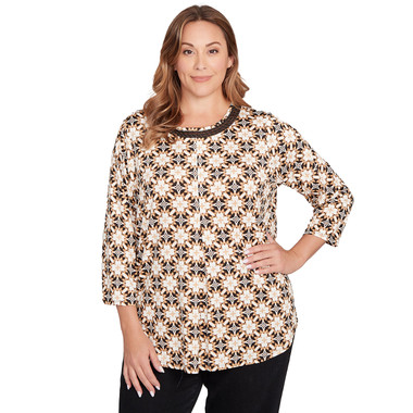 Plus Women's Mesh Textured Geo Puff Print Top