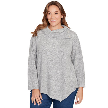 Plus Women's Heather Cozy Knit Split Cowl Top