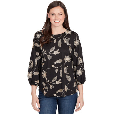 Women's Metallic Embroidered Floral Top