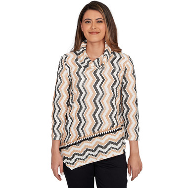 Petite Women's Cowl Neck Zigzig Textured Knit Top