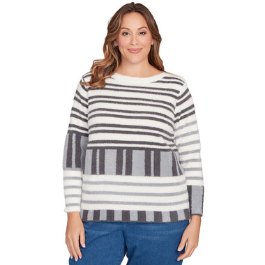 Plus Women's Striped Feather Eyelash Sweater