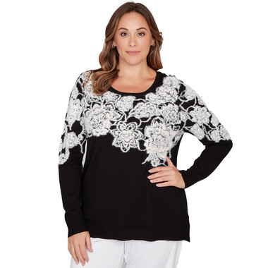 Plus Women's Floral Placement Eyelash Sweater