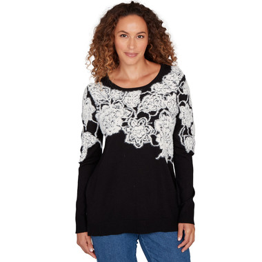 Petite Women's Floral Placement Eyelash Sweater