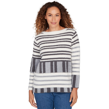 Women's Striped Feather Eyelash Sweater