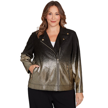Plus Women's Metallic Ombre Faux Suede Moto Jacket