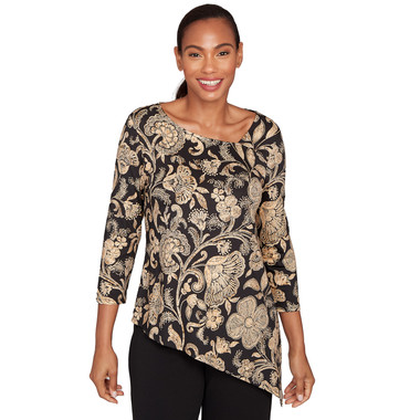 Women's Gold Foil Floral Printed Knit Top