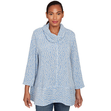 Petite Women's Cowl Neck Spacedye Chenille Knit Top