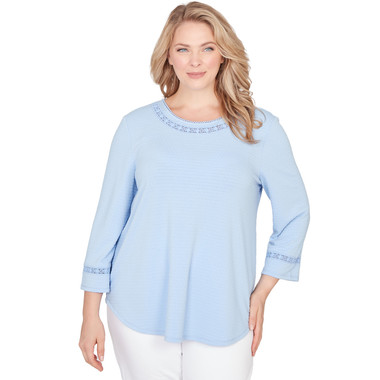 Plus Women's Solid Clip Dot Lace Trim Knit Top