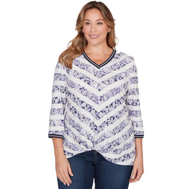 Plus Women's Floral Stripe Twist Front Knit Top