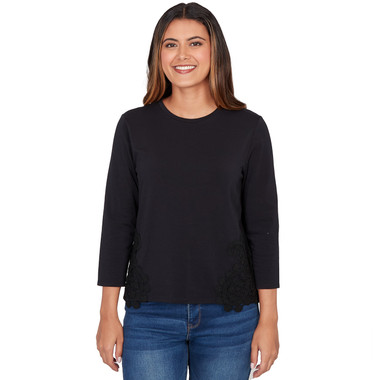 Women's Crochet Applique Stretch Knit Top