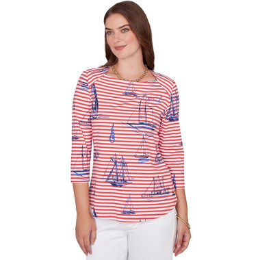Petite Women's Striped Sailboat Knit Top