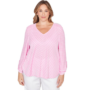 Plus Women's Mitered Scallop Stripe Tunic Top