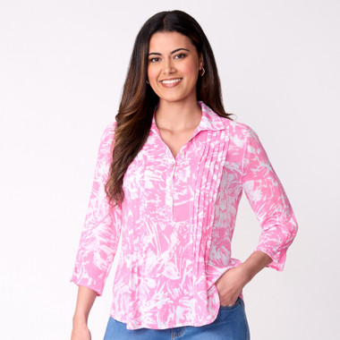 Women's Brushstroke Floral Silky Gauze Popover Top