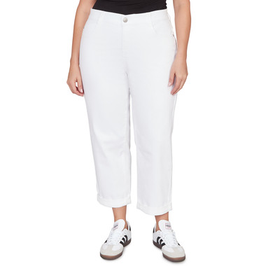 Plus Women's Comfort Waist Stretch Denim White Girlfriend Jeans