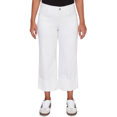 Petite Women's Comfort Waist Wide Leg Cropped White Jeans