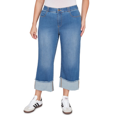 Plus Women's Comfort Waist Wide Leg Cropped Jeans