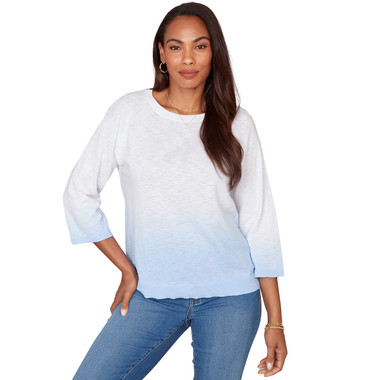 Petite Women's Dip Dye Ombre Cotton Pullover Sweater