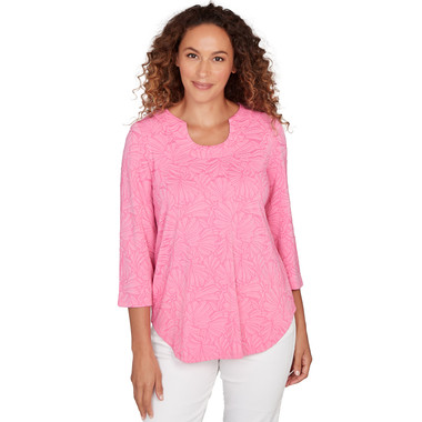 Petite Women's Horseshoe Neck Solid Floral Jacquard Top