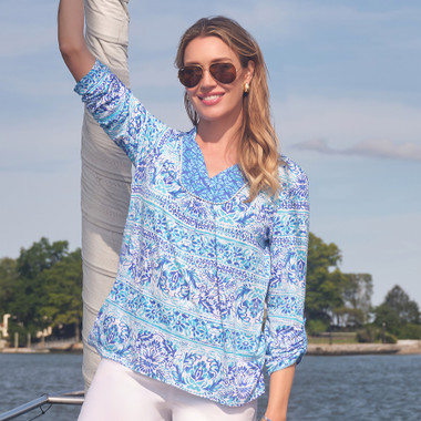 Plus Women's Woodblock Twin Printed Knit Top