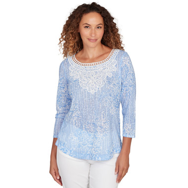 Women's Embellished Layered Floral Slub Knit Top