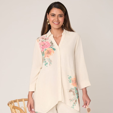 Plus Women's Floral Print Linen Tunic Top