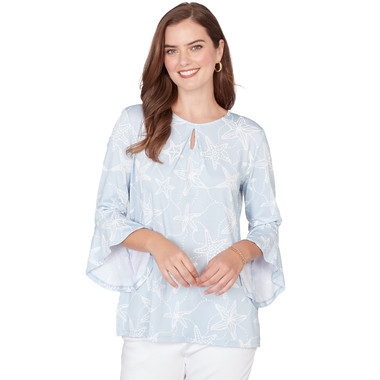 Women's Starfish Puff Print Flutter Sleeve Top