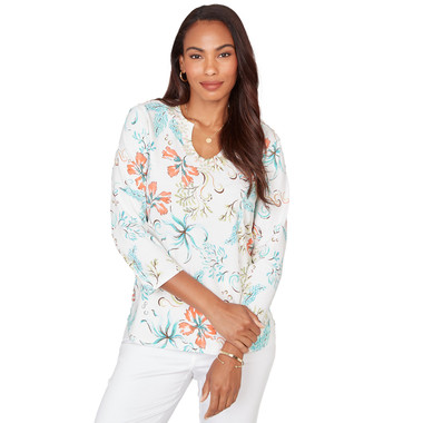 Women's Embellished Oceania Floral Knit Top
