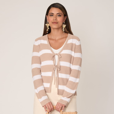 Plus Women's Striped Tie Front Sweater Cardigan