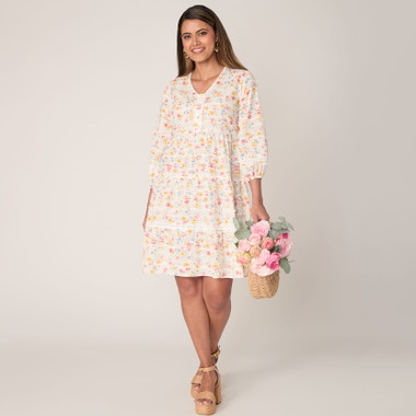 Women's Embroidered Floral Peasant Dress