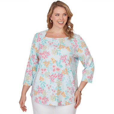 Plus Women's Blooming Floral Envelope Neck Knit Top