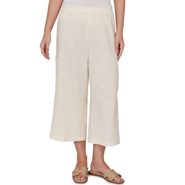 Petite Women's Gauze Eyelet Cargo Pull On Capri
